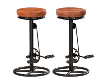 vidaXL Bar Stools 2 pcs Black and Brown Real Goat Leather