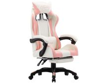 vidaXL Racing Chair with Footrest Pink and White Faux Leather