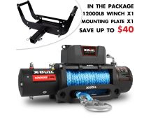 X-BULL 4x4 Electric Winch 12V 12000LBS synthetic rope 4WD Car with winch mounting plate