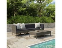 vidaXL 6 Piece Garden Lounge Set with Cushions Poly Rattan Grey