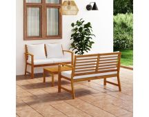 vidaXL 3 Piece Garden Lounge Set with Cushion Solid Acacia Wood