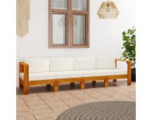 vidaXL 4-Seater Garden Sofa with Cream White Cushions Solid Acacia Wood