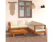 vidaXL 6 Piece Garden Lounge Set with Cream White Cushions Acacia Wood