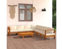 vidaXL 8 Piece Garden Lounge Set with Cream White Cushions Acacia Wood