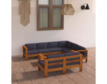 vidaXL 8 Piece Garden Lounge Set with Dark Grey Cushions Acacia Wood