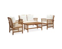 vidaXL 4 Piece Garden Lounge Set with Cushions Solid Acacia Wood