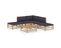 vidaXL 6 Piece Garden Lounge Set with Dark Grey Cushions Bamboo