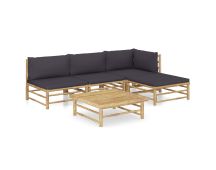 vidaXL 5 Piece Garden Lounge Set with Dark Grey Cushions Bamboo