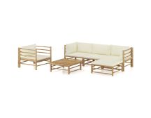 vidaXL 6 Piece Garden Lounge Set with Cream White Cushions Bamboo