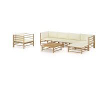 vidaXL 7 Piece Garden Lounge Set with Cream White Cushions Bamboo