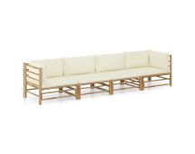 vidaXL 4 Piece Garden Lounge Set with Cream White Cushions Bamboo