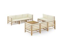 vidaXL 9 Piece Garden Lounge Set with Cream White Cushions Bamboo