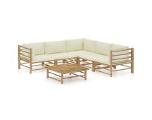 vidaXL 6 Piece Garden Lounge Set with Cream White Cushions Bamboo