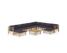 vidaXL 11 Piece Garden Lounge Set with Dark Grey Cushions Bamboo