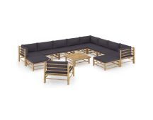 vidaXL 12 Piece Garden Lounge Set with Dark Grey Cushions Bamboo