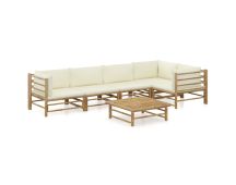 vidaXL 6 Piece Garden Lounge Set with Cream White Cushions Bamboo