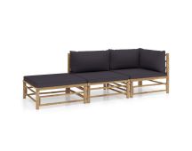 vidaXL 3 Piece Garden Lounge Set with Dark Grey Cushions Bamboo