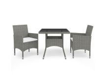 vidaXL 3 Piece Garden Dining Set Grey Poly Rattan and Glass