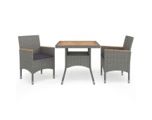 vidaXL 3 Piece Garden Dining Set Grey Poly Rattan and Acacia Wood