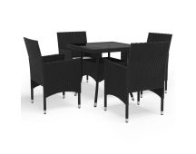 vidaXL 5 Piece Garden Dining Set Black Poly Rattan and Glass