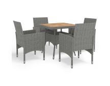 vidaXL 5 Piece Garden Dining Set Grey Poly Rattan and Acacia Wood