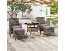 vidaXL 5 Piece Garden Dining Set Poly Rattan and Tempered Glass Grey