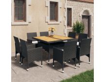 vidaXL 9 Piece Garden Dining Set Poly Rattan and Acacia Wood Black