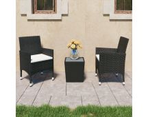 vidaXL 3 Piece Bistro Set Poly Rattan and Tempered Glass Black