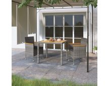 vidaXL 3 Piece Garden Dining Set Poly Rattan & Solid Acacia Wood Grey