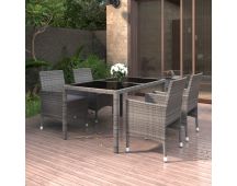 vidaXL 5 Piece Garden Dining Set Poly Rattan and Tempered Glass Grey