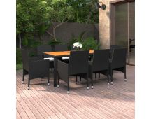 vidaXL 9 Piece Garden Dining Set Poly Rattan Black