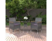 vidaXL 3 Piece Garden Dining Set Poly Rattan Grey