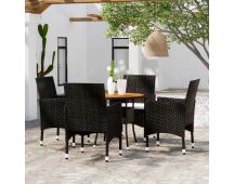 vidaXL 5 Piece Garden Dining Set Poly Rattan Black