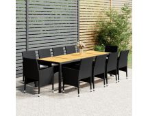 vidaXL 11 Piece Garden Dining Set Poly Rattan Black