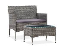 vidaXL 2 Piece Garden Lounge Set with Cushion Poly Rattan Grey