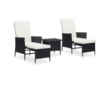 vidaXL 3 Piece Garden Lounge Set with Cushions Poly Rattan Black