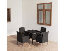 vidaXL 5 Piece Garden Dining Set Poly Rattan Black