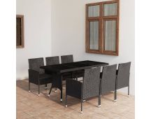 vidaXL 7 Piece Garden Dining Set Poly Rattan Black