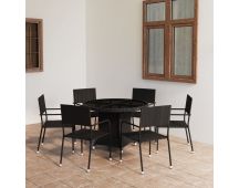 vidaXL 7 Piece Garden Dining Set Poly Rattan Black