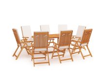 vidaXL 9 Piece Garden Dining Set with Cushions Solid Teak Wood