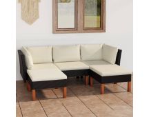 vidaXL 5 Piece Garden Lounge Set with Cushions Poly Rattan Black