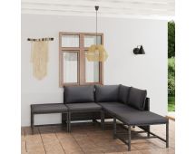 vidaXL 6 Piece Garden Lounge Set with Cushions Poly Rattan Grey