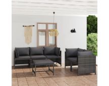 vidaXL 6 Piece Garden Lounge Set with Cushions Poly Rattan Grey