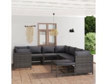 vidaXL 9 Piece Garden Lounge Set with Cushions Poly Rattan Grey