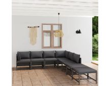 vidaXL 8 Piece Garden Lounge Set with Cushions Poly Rattan Grey