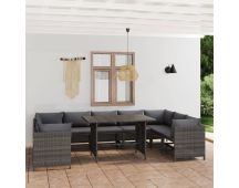 vidaXL 10 Piece Garden Lounge Set with Cushions Poly Rattan Grey