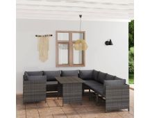 vidaXL 9 Piece Garden Lounge Set with Cushions Poly Rattan Grey