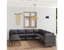 vidaXL 9 Piece Garden Lounge Set with Cushions Poly Rattan Grey