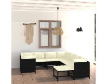 vidaXL 9 Piece Garden Lounge Set with Cushions Poly Rattan Black