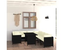 vidaXL 9 Piece Garden Lounge Set with Cushions Poly Rattan Black